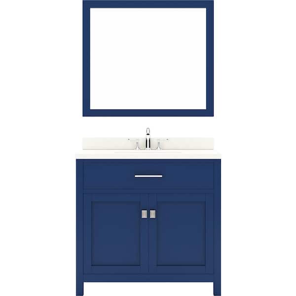 Virtu USA Caroline 36 in. W Bath Vanity in Blue with Quartz Vanity Top in White with White Basin and Mirror
