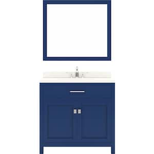 Caroline 36 in. W Bath Vanity in Blue with Quartz Vanity Top in White with White Basin and Mirror