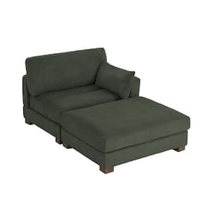 Modern Right Armrest Green Corduroy Fabric Upholstered Sectional Chaise Longue with Ottoman