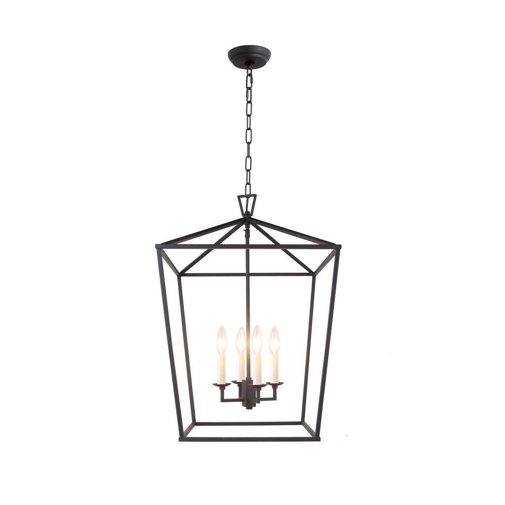 Antique Black Metal 4-Light Candle Chandelier