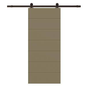 30 in. x 84 in. Olive Green Stained Composite MDF Paneled Interior Sliding Barn Door with Hardware Kit