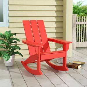 Shoreside Red Plastic Modern Adirondack Outdoor Rocking Chair