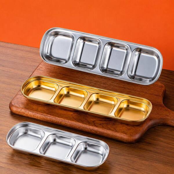 KHKFY 3-Piece Stainless Steel Divided Dipping Sauce Tray, 3