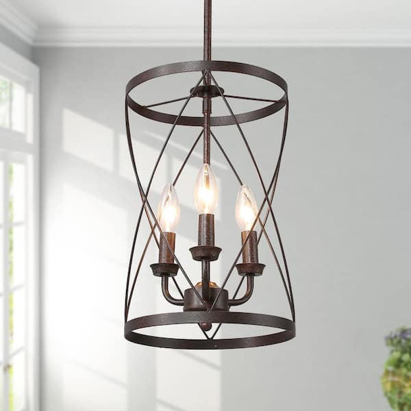 LNC Farmhouse Chandelier Bronze Industrial 3-Light Drum Cage Candlestick Dining Room High Ceiling Pendant Chandelier