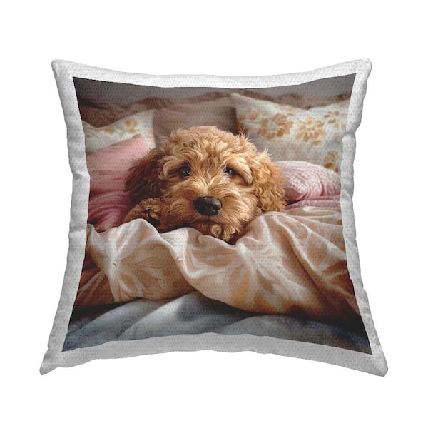 Stupell Industries Nap Time Cuddling Pup Pink Square Outdoor Throw Pillow