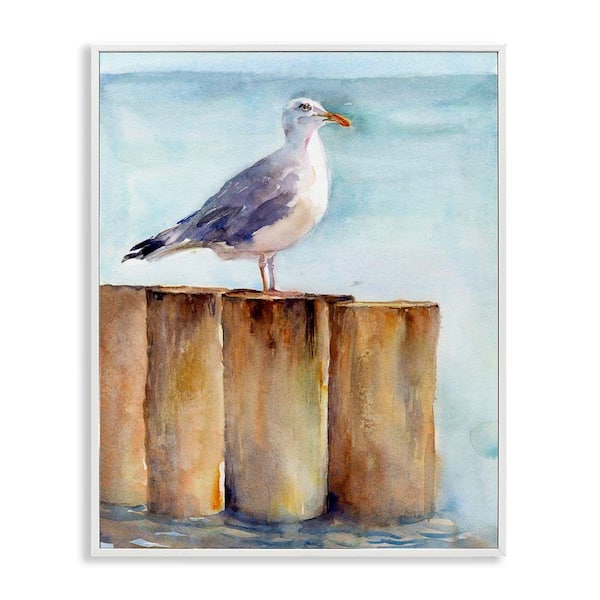 Seagull's Perch by Sea by John Keeling White Framed Coastal Giclee Art Print 30 in. x 24 in.