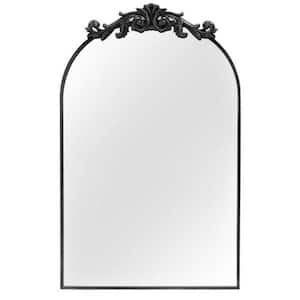 19 in. W x 30 in. H Large Arched Traditional Mirror Metal Framed Antique Mirror Wall Bathroom Vanity Mirror in Black