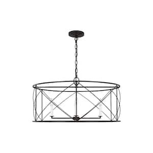 Beatrix 30 in. W x 15.5 in. H 4-Light Aged Iron Indoor Dimmable Extra-Large Lantern Chandelier with No Bulbs Included