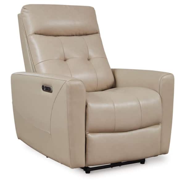 Signature DESIGN BY ASHLEY Pisgham Beige Leather Standard Power Recliner with Tufted Cushions
