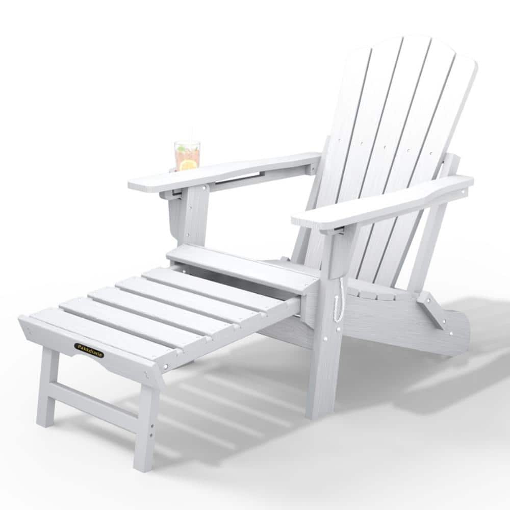 White HDPE Outdoor Folding Adirondack Chairs with Retractable Ottoman and Cup Holder price history on PriceWatchPro