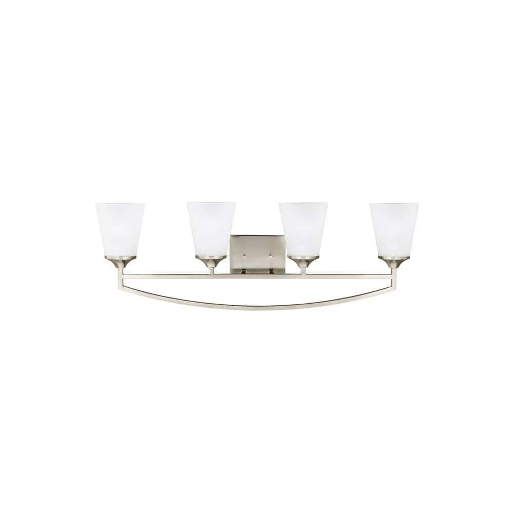 Hanford 33 in. 4-Light Brushed Nickel Modern Transitional Wall Bathroom Vanity Light with Satin Glass Shades price history on PriceWatchPro