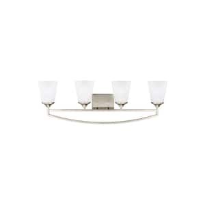 Hanford 33 in. 4-Light Brushed Nickel Modern Transitional Wall Bathroom Vanity Light with Satin Glass Shades
