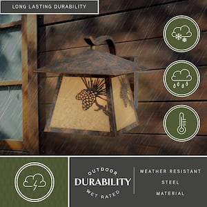 Whitebark 1 Light Bronze Rustic Pinecone Outdoor Wall Lantern Amber Glass