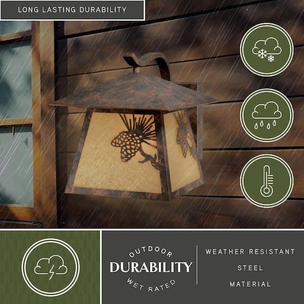 Whitebark 1 Light Bronze Rustic Pinecone Outdoor Wall Lantern Amber Glass