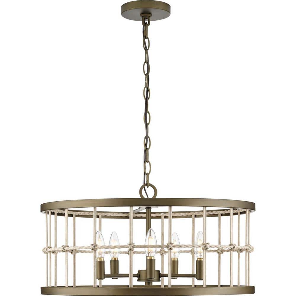 Aged Brass 22" Woven Metal 5-Light Chandelier