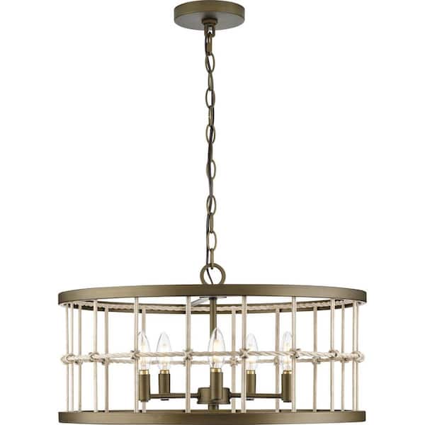 Progress Lighting Lattimore Collection 22 in. 5-Light Aged Brass Coastal Chandelier
