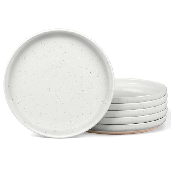 Set of 6 Stoneware Dinner Plates 10.5 in. Large Round Ceramic Serving and Salad Dishes in Snowy White