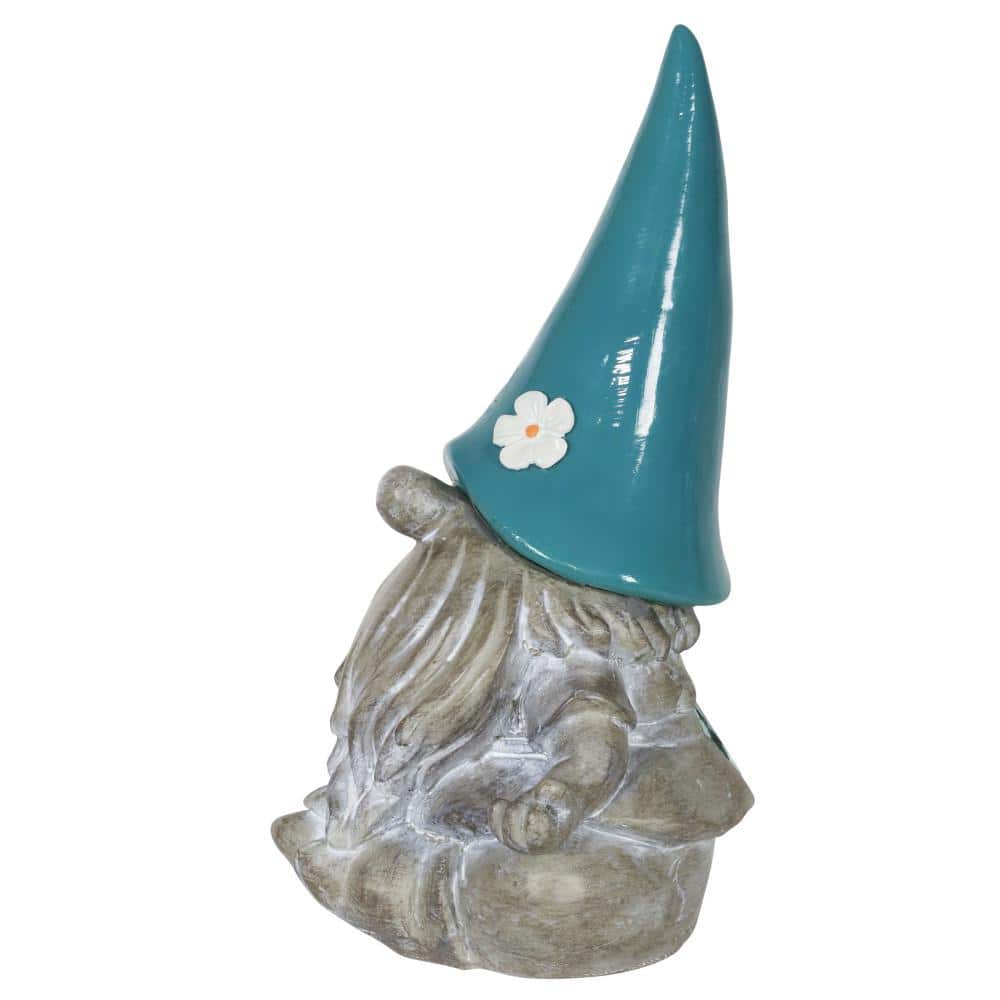 Teal Solar Powered Meditating Gnome Garden Statue