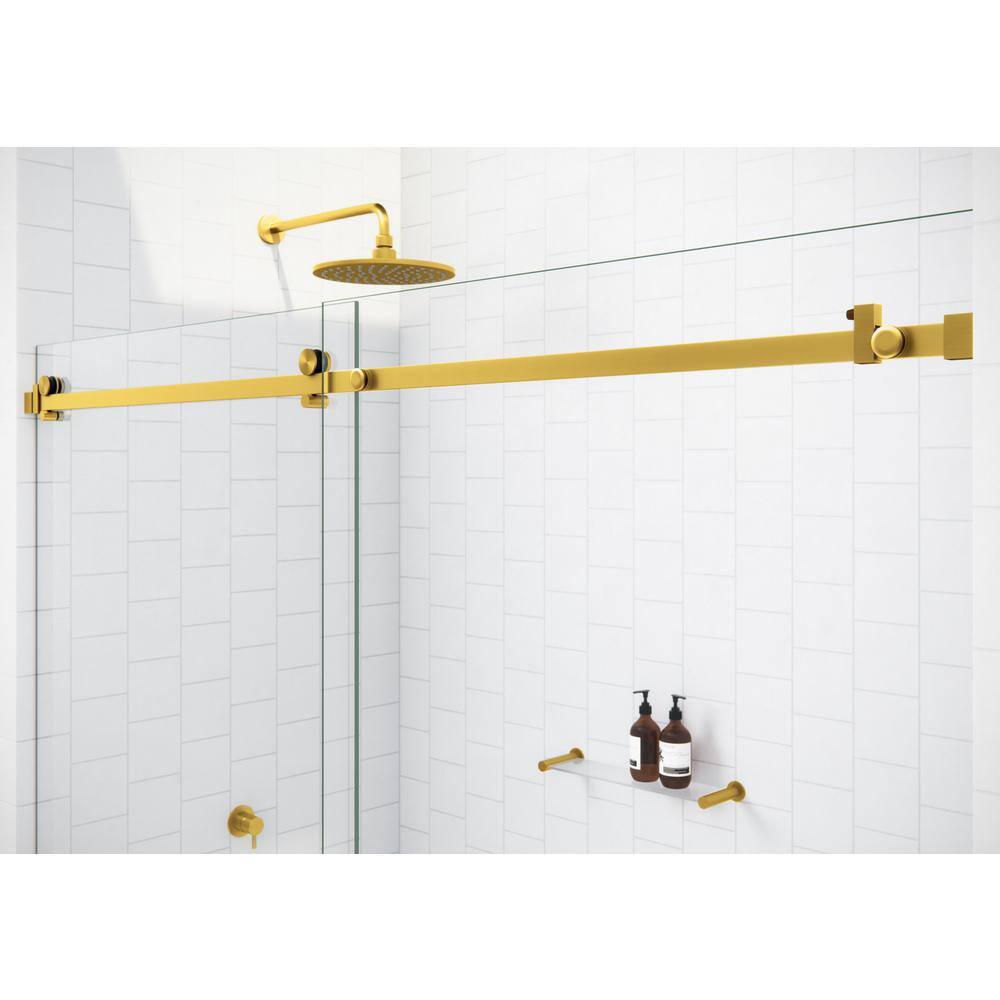 Astro Frameless Glass Sliding Shower Door with Satin Brass Hardware