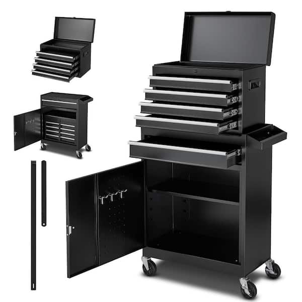 Rolling Tool Chest with Detachable Top Metal Toolbox, Lock Bar, 2-in-1, 11 in. Width, 5 Drawers Tool Cabinet Organizer