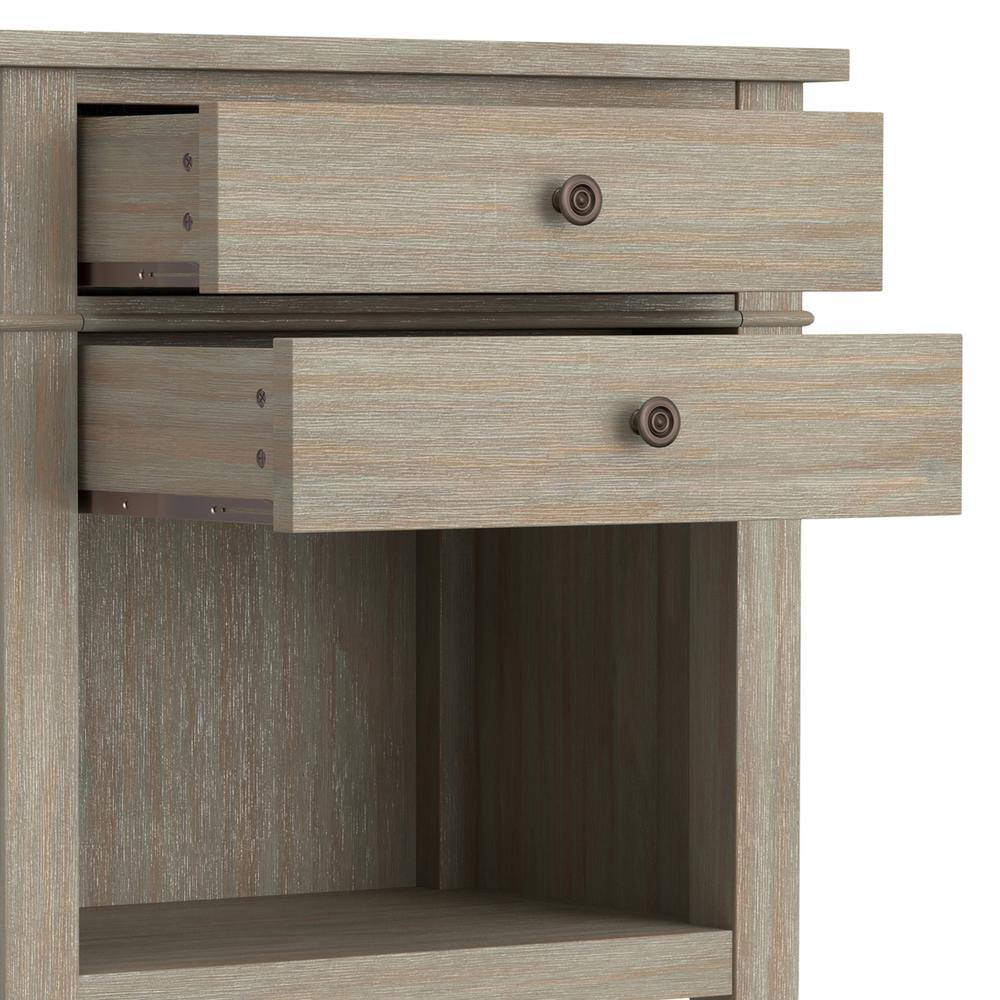 Distressed Gray Solid Wood 2-Drawer Nightstand with Open Shelf