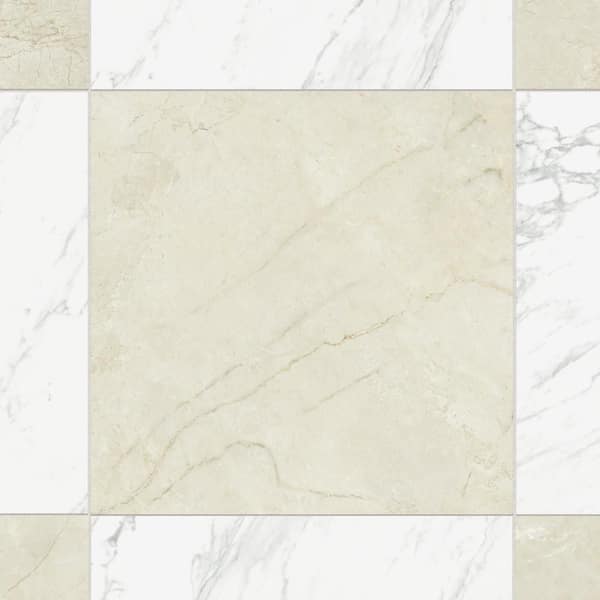 Reve Checker Blanc with Beige 24 in. x 24 in. Porcelain Floor and Wall Tile (31.0 sq. ft. /Case)