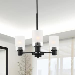 Cedar Lane 3-Light Modern Matte Black Chandelier with Clear Etched Glass Shades For Dining Rooms