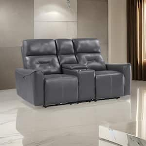 73 in. Flared Arm Faux Leather Rectangle Power Recliner Loveseat Sofa in Gray