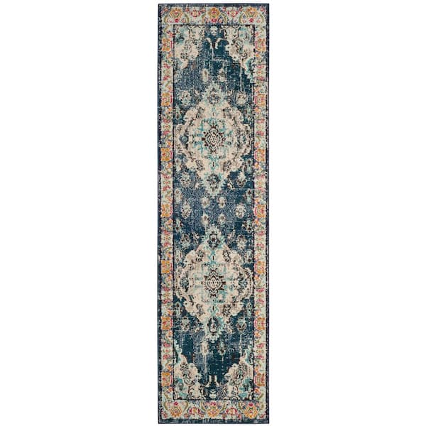 SAFAVIEH Monaco 2 ft. x 10 ft. Navy/Light Blue Border Runner Rug ...