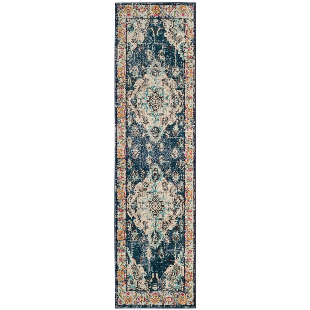 SAFAVIEH Monaco 2 ft. x 14 ft. Navy/Light Blue Border Runner Rug ...