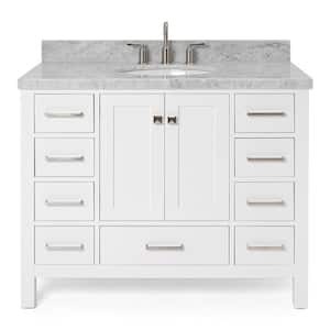 Cambridge 43 in. W x 22 in. D x 36 in. H Bath Vanity in White with Carrara White Marble Top