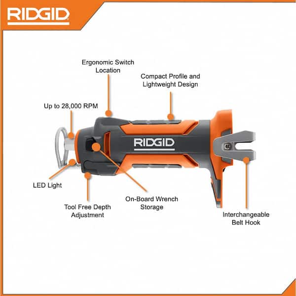 RIDGID 18V Cordless Drywall Cut-Out Tool Kit with Drywall Bits 