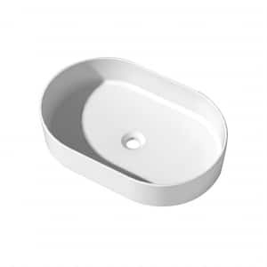 White Oval Stone Solid Surface Bathroom Vessel Sink