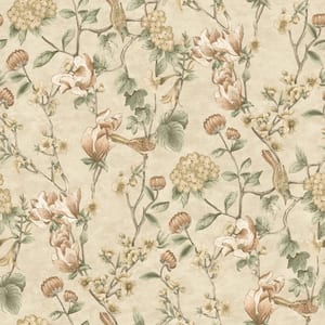 Floral Bird Trail Cream Non-Pasted Wallpaper (Covers 56 sq. ft.)