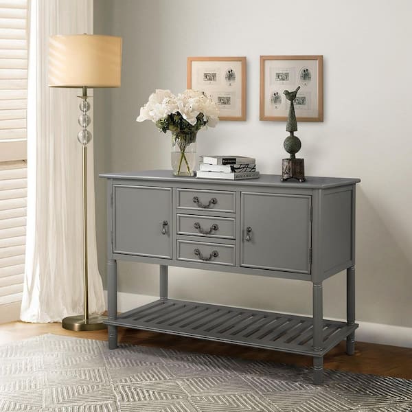 JAYDEN CREATION Salvatore 45 in. Grey Rectangle Wood Console Table with Shelves
