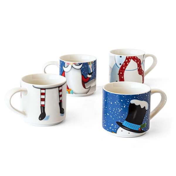 Hallmark Snowman Stackable Set of 2 Coffee Mugs Tea Cups Holiday Christmas  Theme