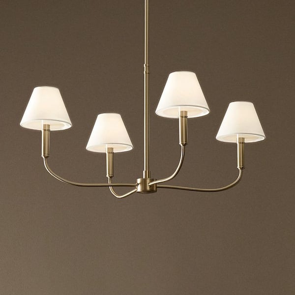 Eadie 30.75 in. 4-Light Champagne Bronze Updated Traditional Dining Room Chandelier with White Fabric