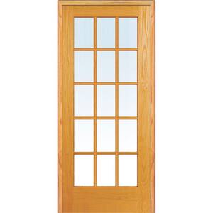 36 in. x 80 in. Left Hand Unfinished Pine Glass 15-Lite Clear True Divided Single Prehung Interior Door