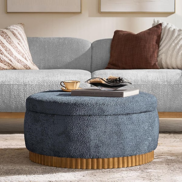 Kairos Slate-Blue Modern Polyester Round 35 in. Ottoman