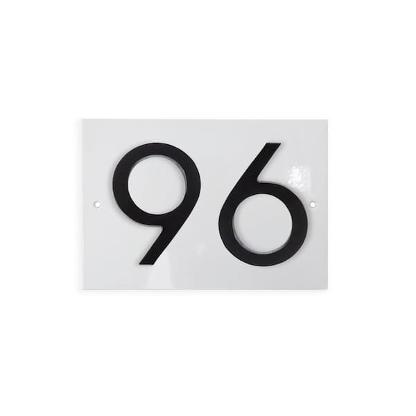 Horizontal Floating Modern Address Plaque (4 in. Numbers-2 Characters)-White/Black