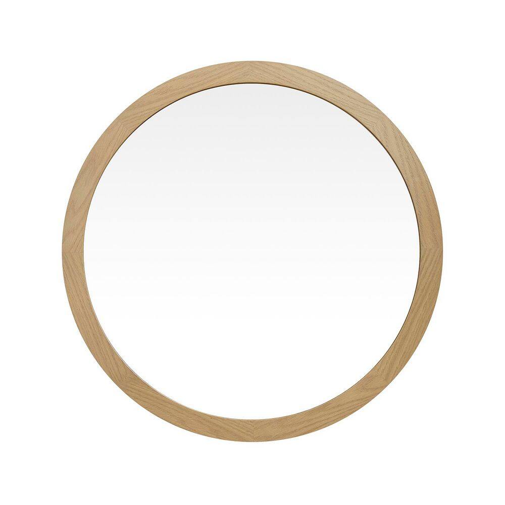 36 in. W x 36 in. H Round Wood Framed Wall Bathroom Vanity Mirror in Natural Oak price history on PriceWatchPro