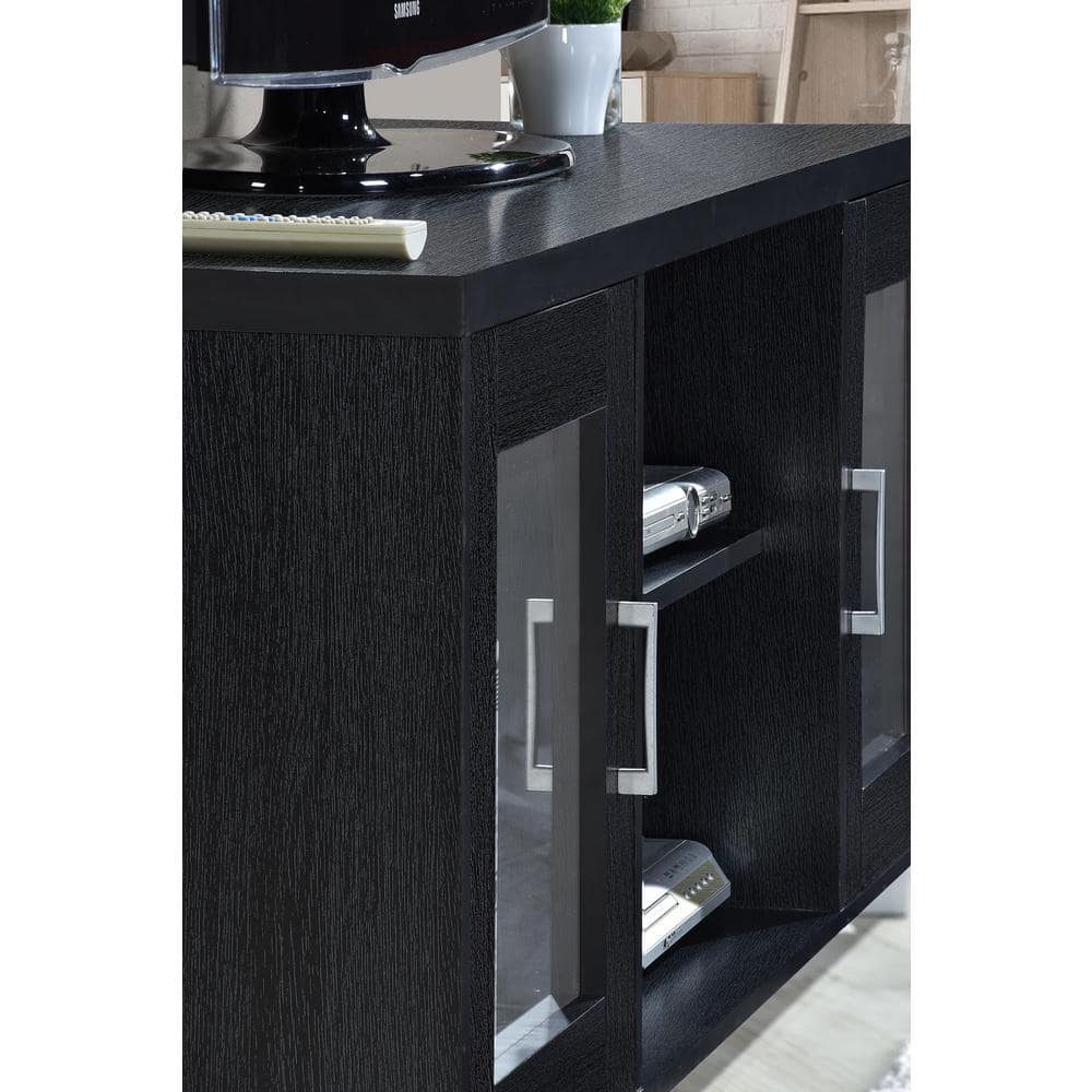 Charcoal Black 57" Entertainment Center with Transparent Cabinet Doors