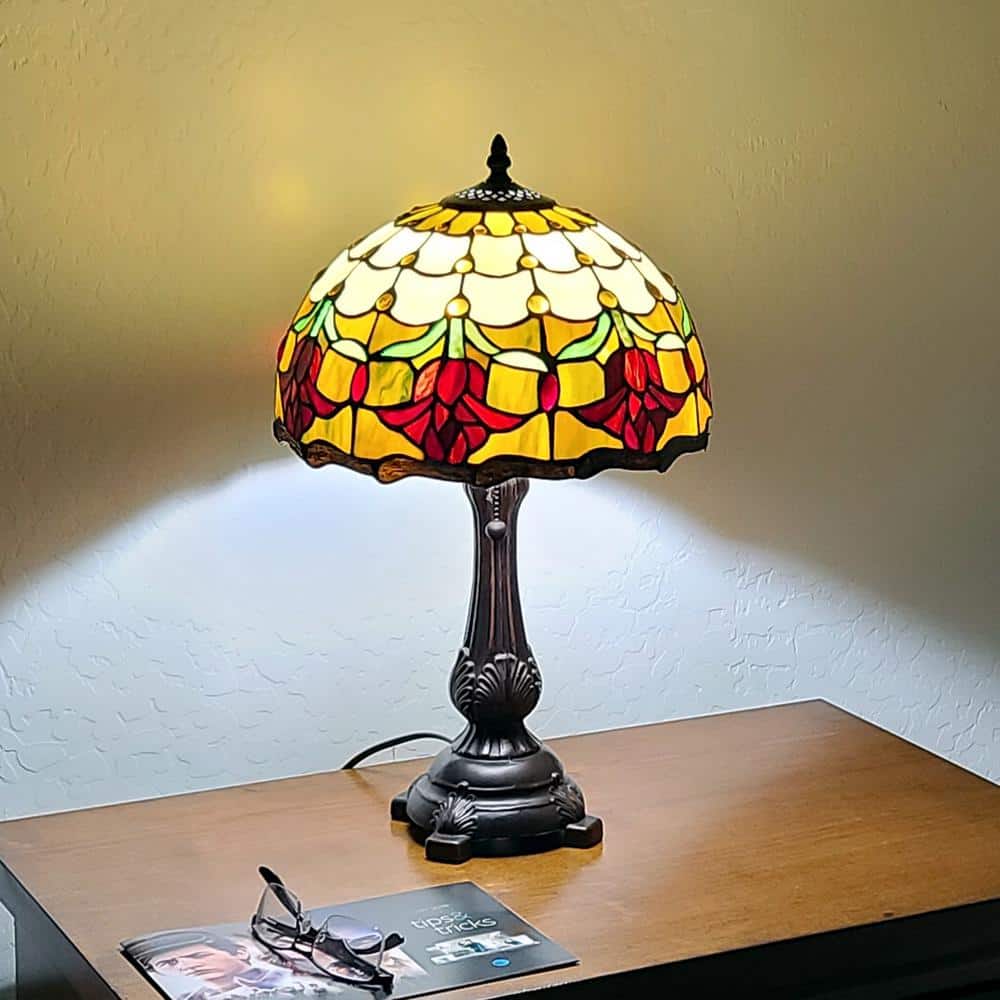 Tulip Bloom 19" Bronze Tiffany Style Stained Glass Table Lamp