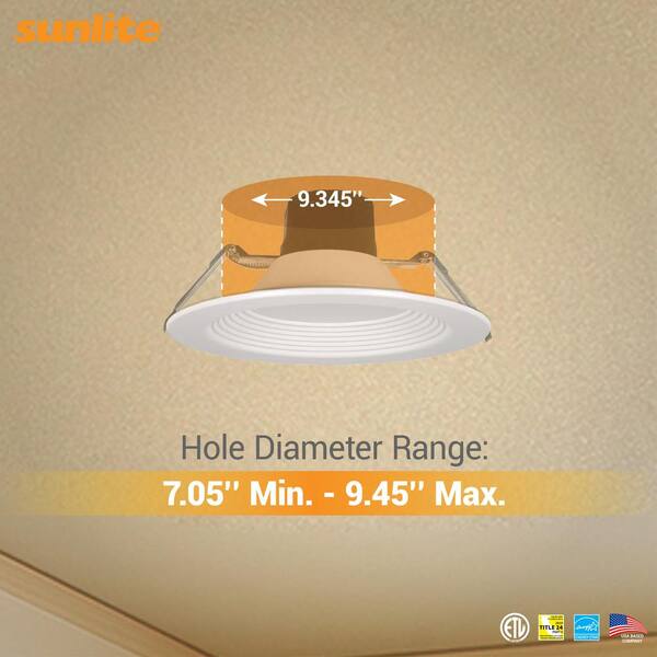 Sunlite 8 in. Adjustable White 27K, 30K, 35K, 40K, 50K, New Construction Remodel 18,27,36-Watt Recessed Downlight Kit (1-Pack)