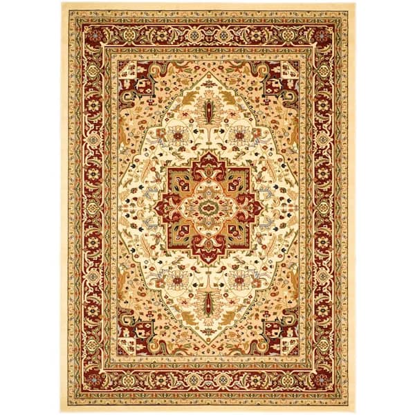 SAFAVIEH Lyndhurst Ivory/Red 5 ft. x 8 ft. Floral Border Medallion Area Rug