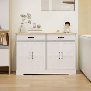 White Wood 48 in. Kitchen Island with Drawers, Farmhouse Buffet Cabinet Storage Sideboard for Dining Living Room Kitchen