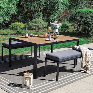 3-Piece Aluminum Outdoor Dining Set with Bench Seating and Dark Gray Cushions