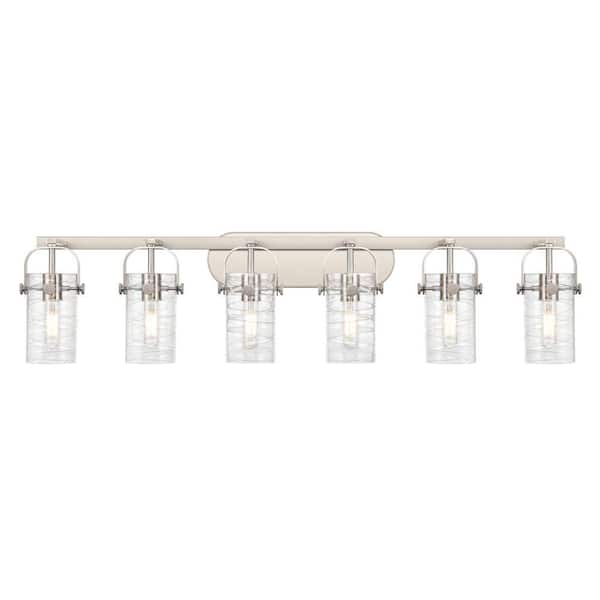 Pilaster II Cylinder 43.88 in. 6-Light Satin Nickel Vanity Light with Glass Shade