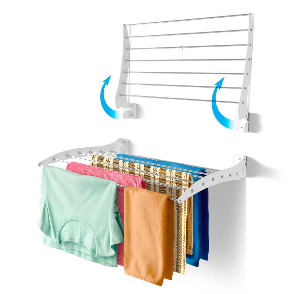 STEP UP White 34 in. W x 20.5 in D x 4 in. H Metal Wall Mounted Foldable Laundry Drying Rack