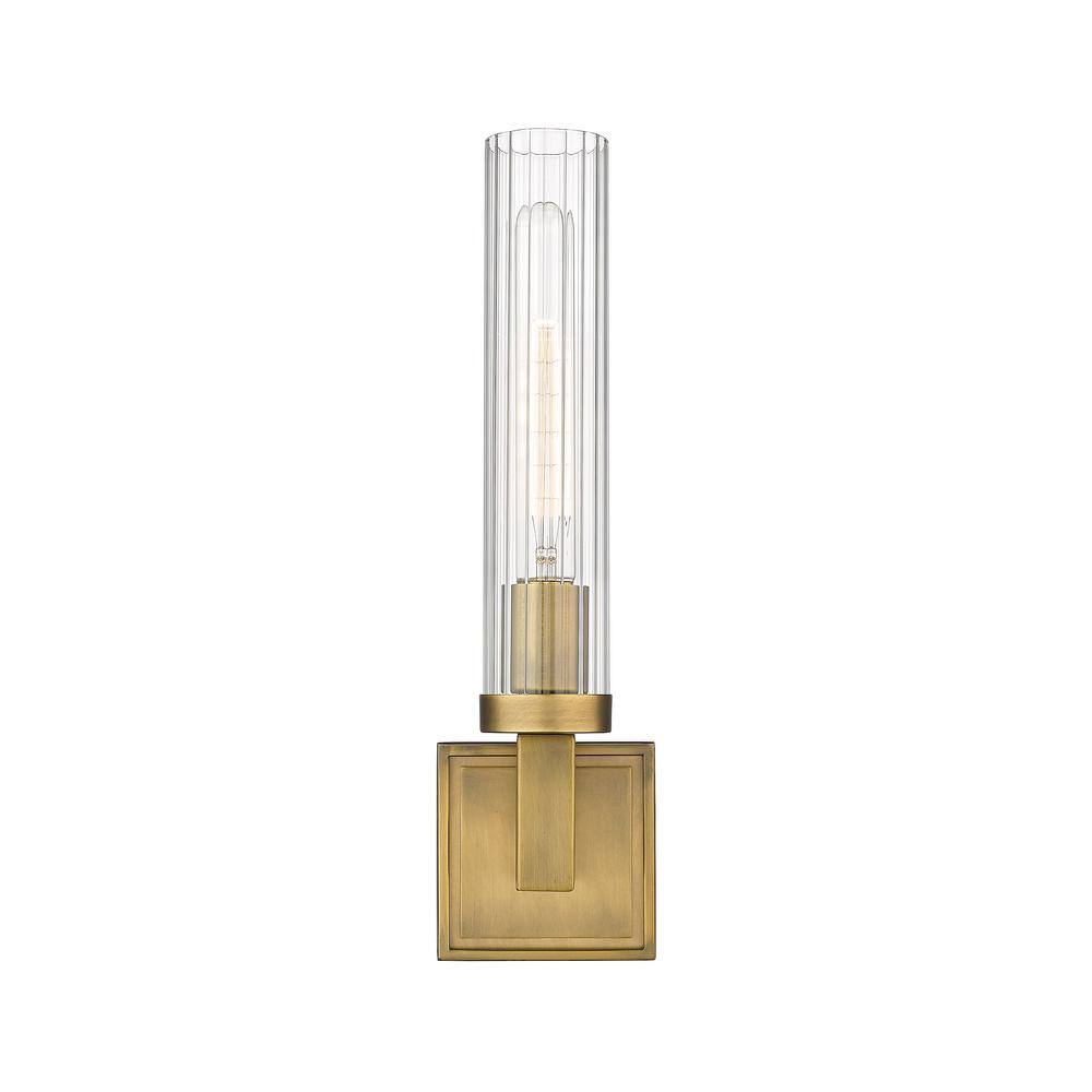 Elegant Fluted Glass & Rubbed Brass Wall Sconce - Dimmable